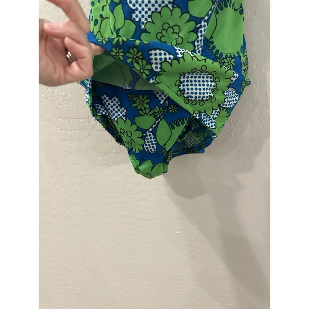 VTG 50s 60s GreenBlue Psychedelic Pinup Style Swimsuit Rockabilly Retro READ S/M - Picture 5 of 14